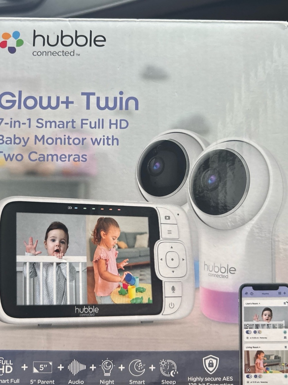 Hubble Glow+ Twin 7-in-1 Smart Full HD Baby Monitor - White